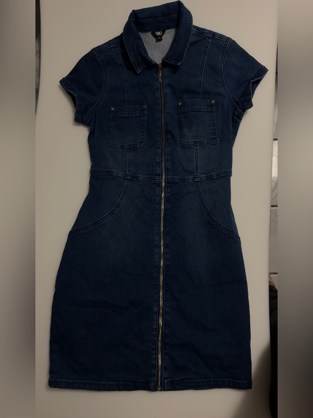 GBG Los Angeles Dark Blue Denim Zip-Front Mini Dress